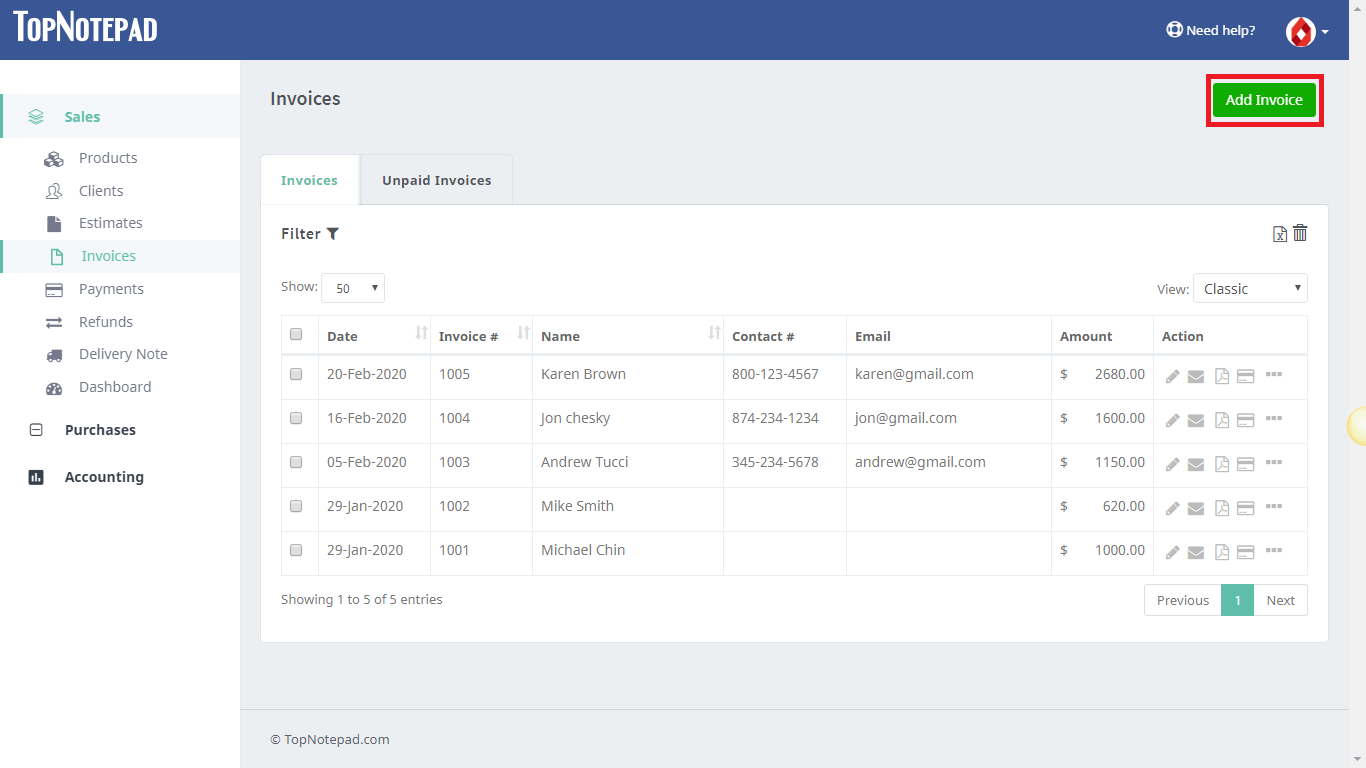 Add new handyman invoice