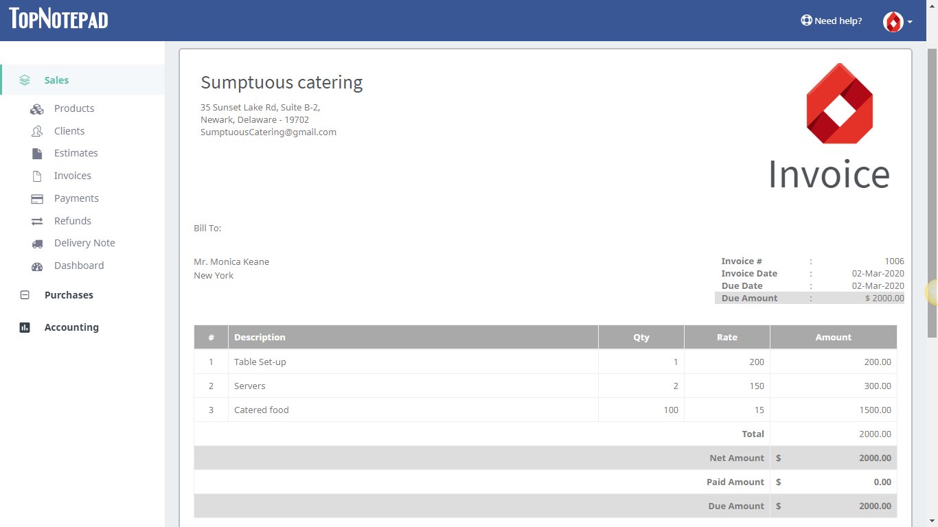 catering invoice
