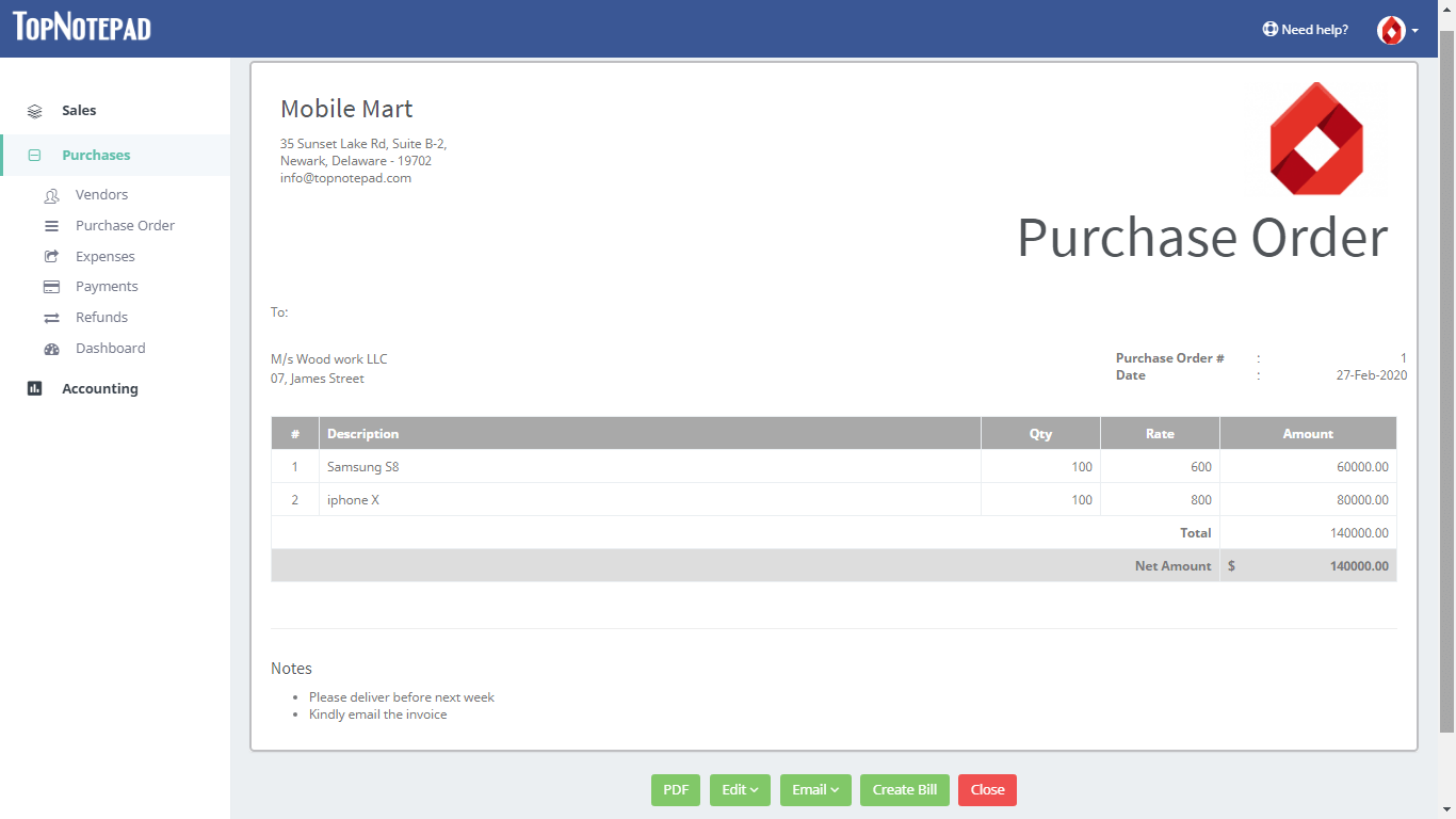 UAE Purchase Form | Purchase Order Template UAE