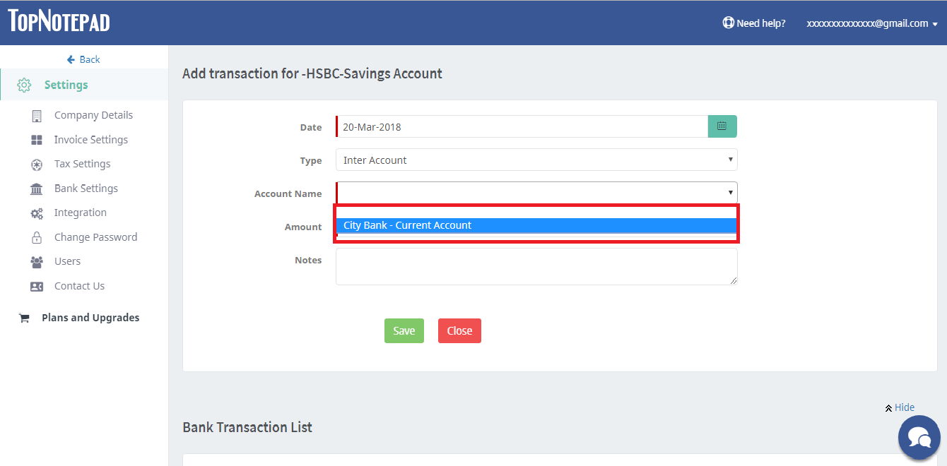 Inter Account Transaction 