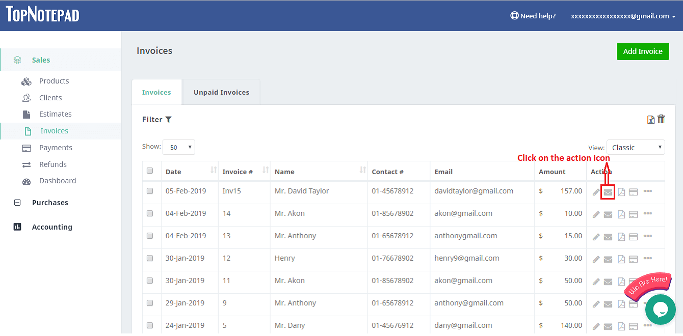 Invoice action icon