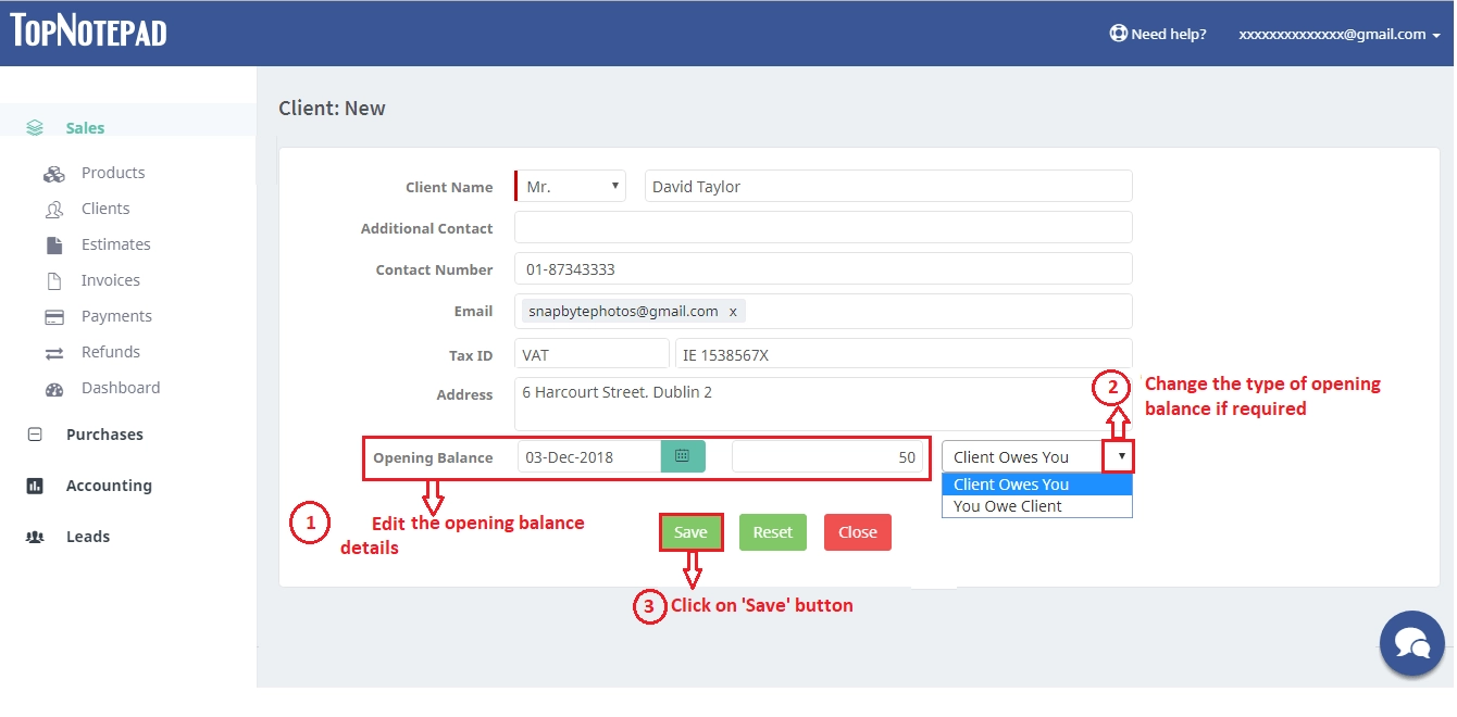 Steps To Edit Clients Opening Balance