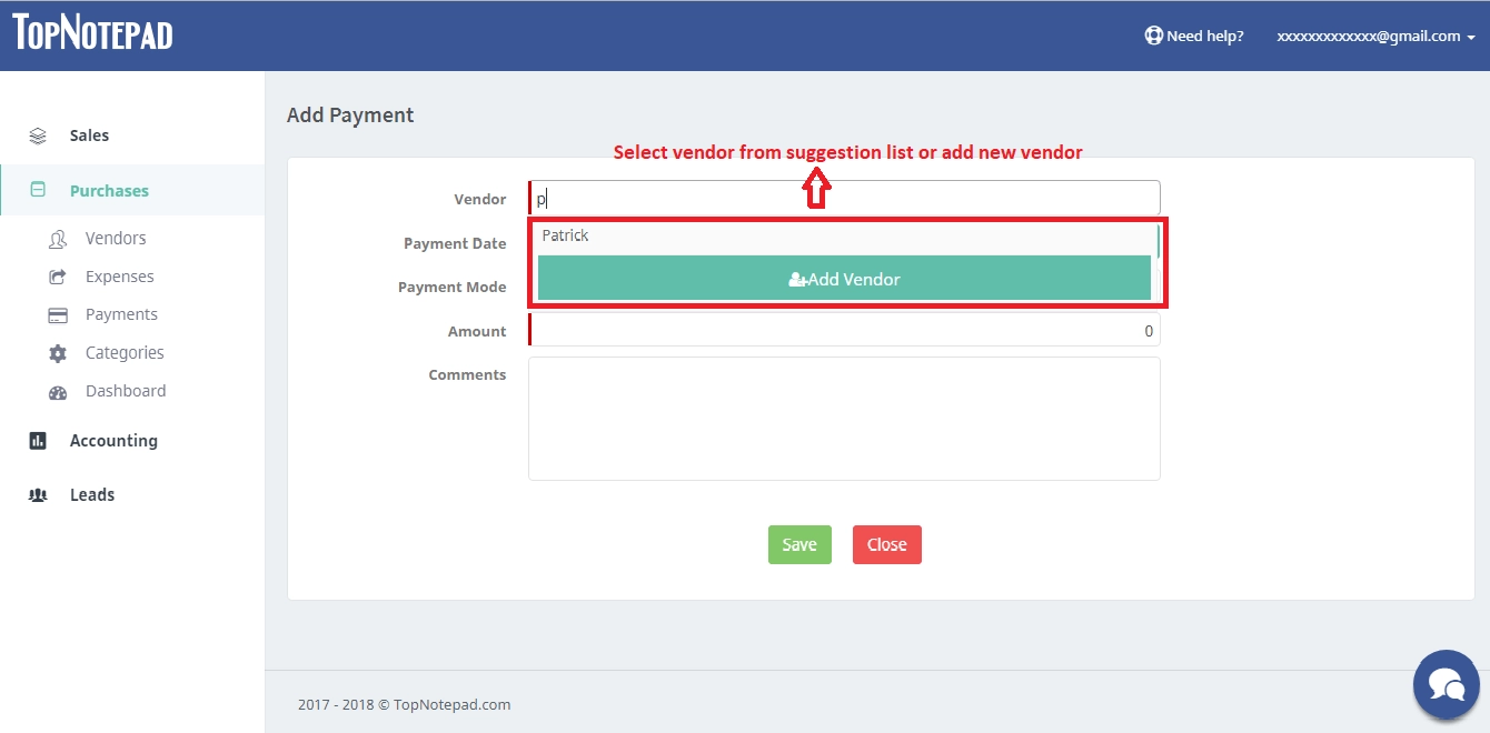 Steps to log a payment made to a vendor