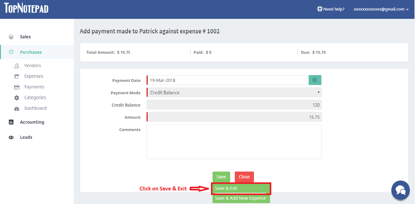 payment credit balance Save