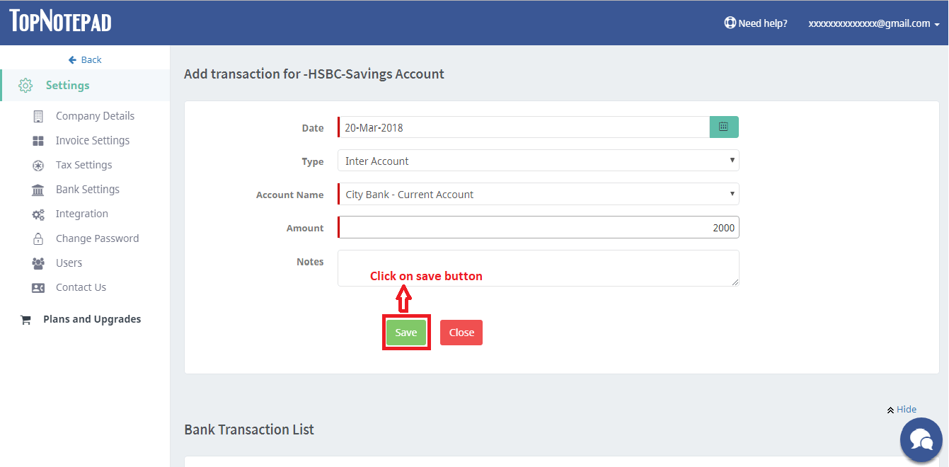 Inter Account Transaction Save