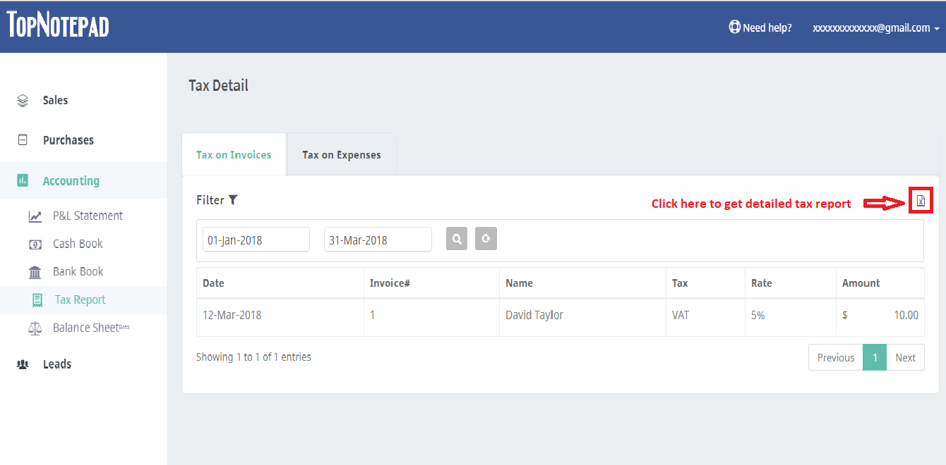 invoice tax report 