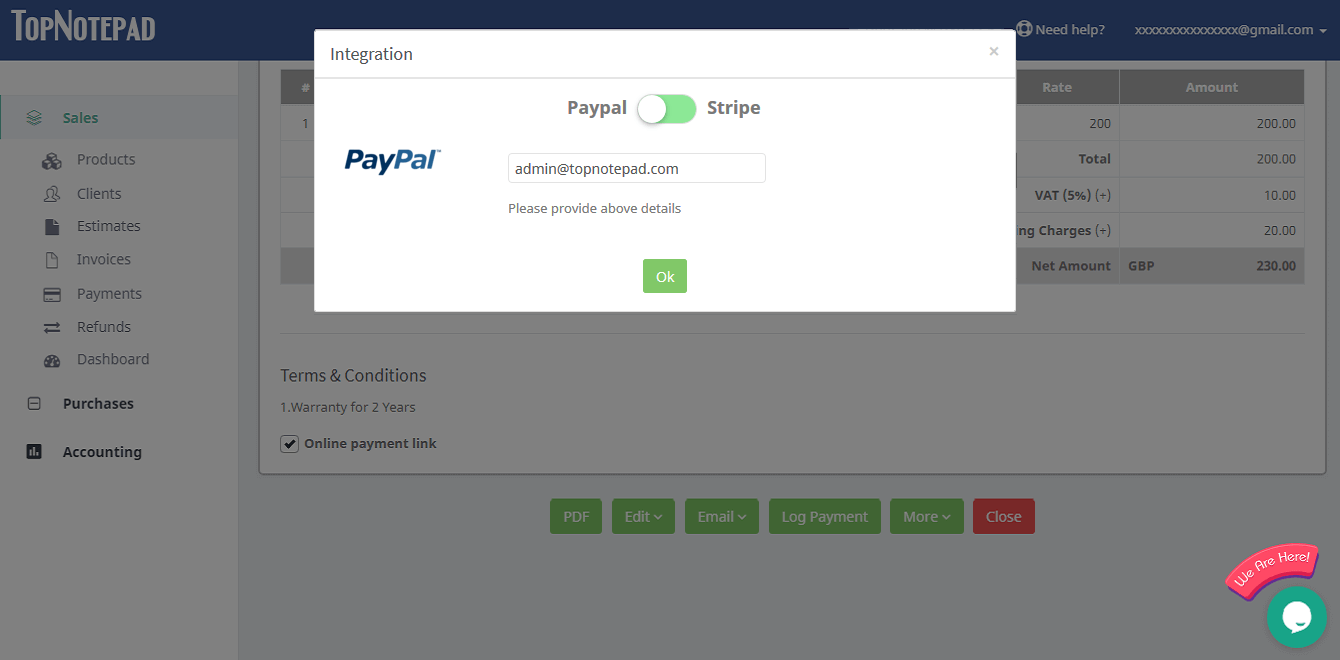 Topnotepad paypal integration