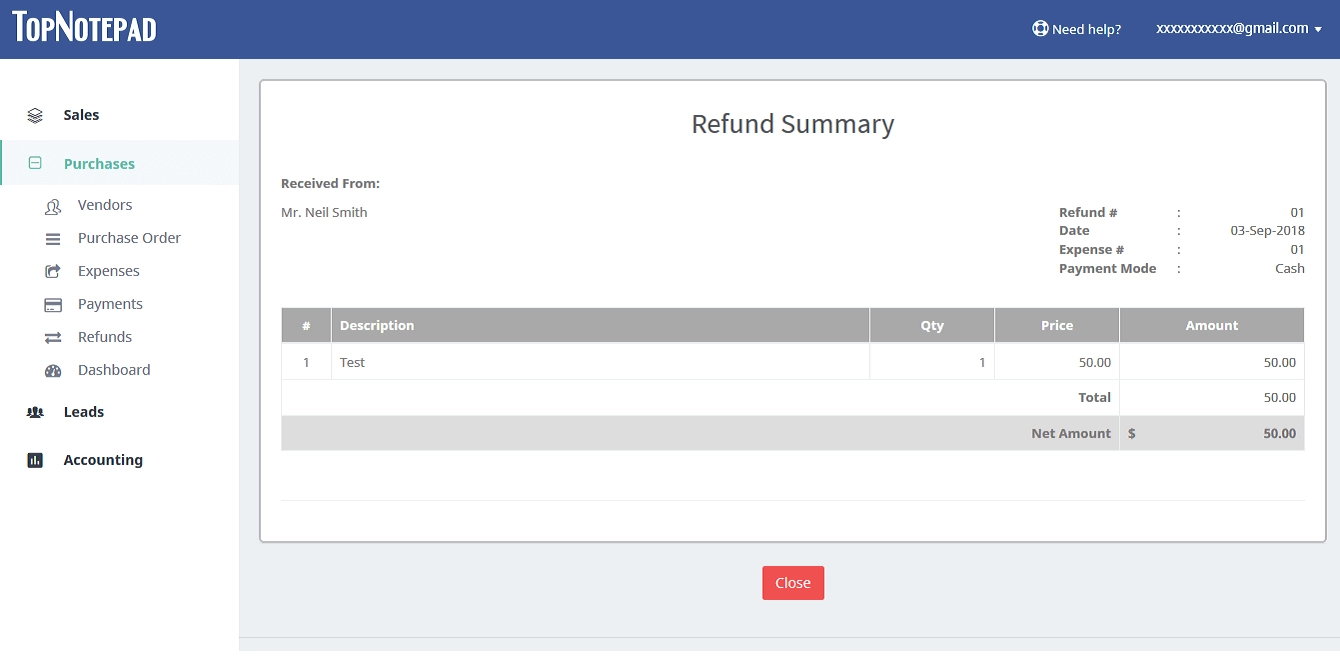 Steps to log purchase refund