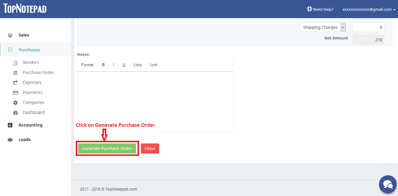 Generate Purchase Order